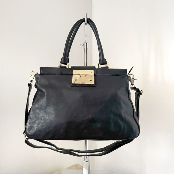 Tory Burch Black Holland Satchel Handbag Leather preowned - Picture 1 of 13